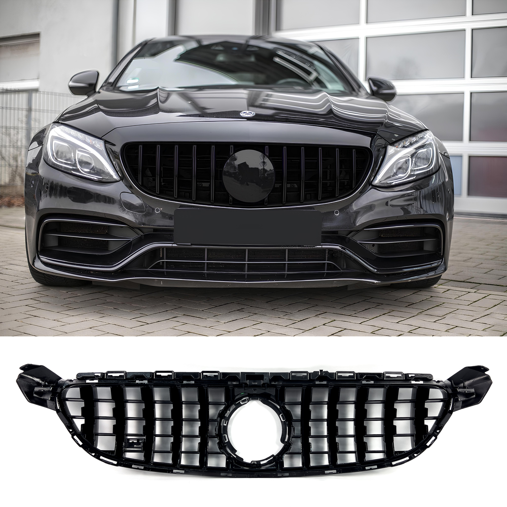 Atrapa Grill Mercedes C-Klasa W205 LCI C63 GT Panamericana Czarny Połysk (2018–2021) - obrazek 1