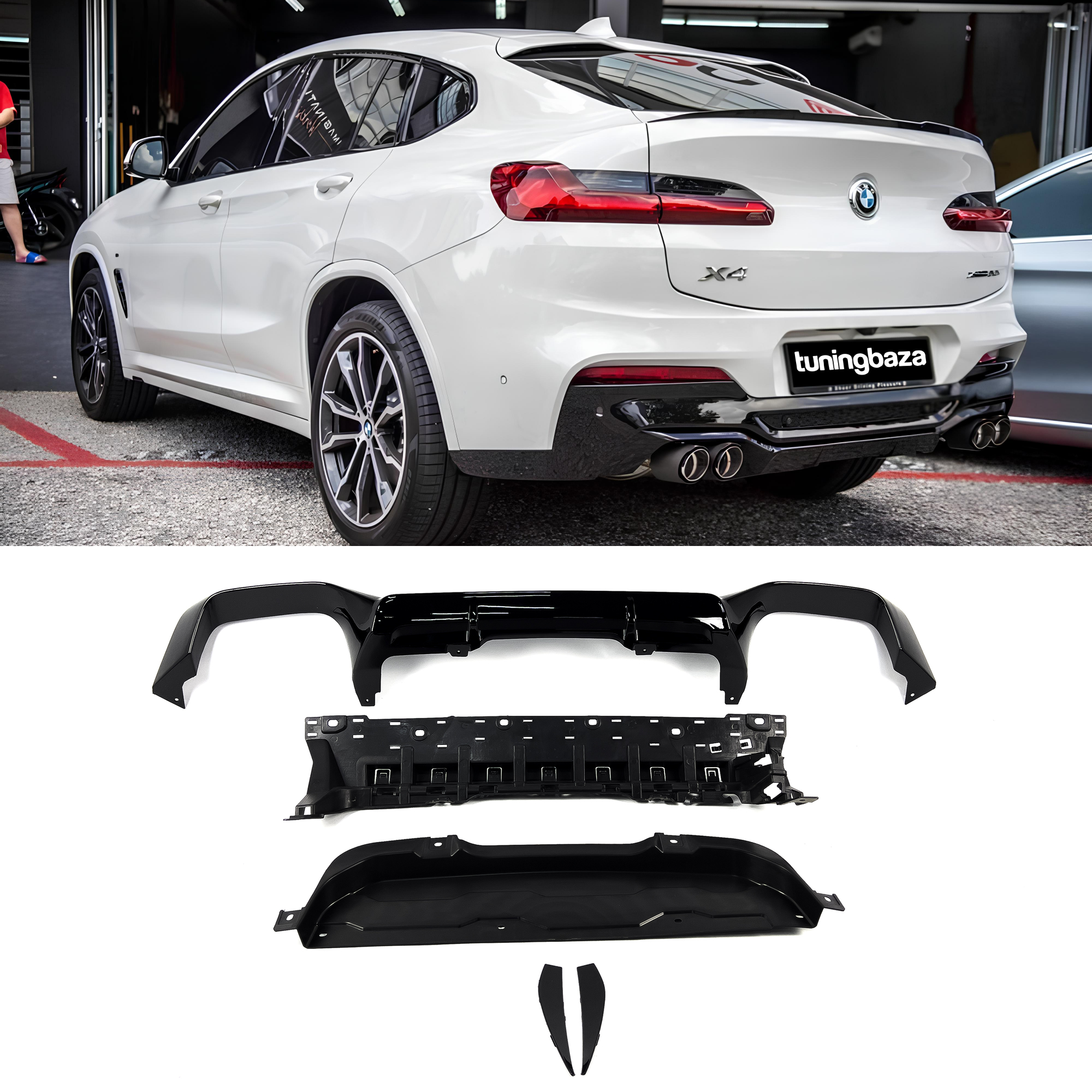 Dyfuzor Tylny BMW X4 G02 LCI MP Style Czarny Połysk + Końcówki (2021+) 00-00 - obrazek 1