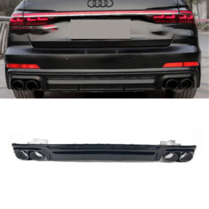 Dyfuzor Tylny z Końcówkami Wydechu Audi A6 C8 S6 Look do S-Line 2019+ Czarny Połysk
