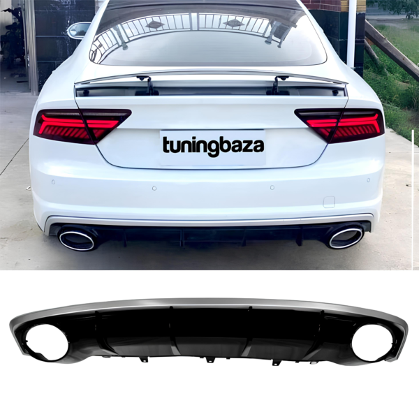 Dyfuzor Tylny z Końcówkami Wydechu Audi A7 4G8 RS7 Look (2016–2018) Czarny Połysk 0--0