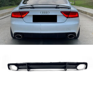 Dyfuzor Tylny z Końcówkami Wydechu Audi A7 RS7 Look do S-Line 2016–2018 Czarny Połysk