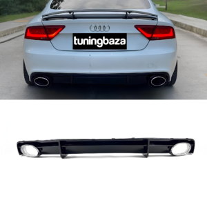 Dyfuzor Tylny z Końcówkami Wydechu Audi A7 RS7 Look do S-Line (2016–2018) Czarny Połysk 0--0