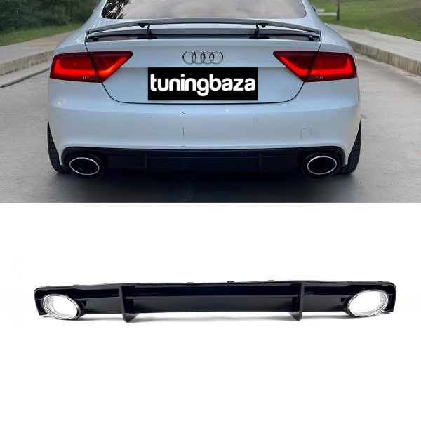 Dyfuzor Tylny z Końcówkami Wydechu Audi A7 RS7 Look do S-Line (2016–2018) Czarny Połysk 0--0