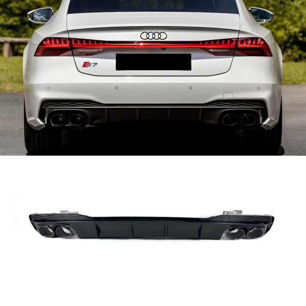 Dyfuzor Tylny z Końcówkami Wydechu Audi A7 C8 S7 Look do S-Line 2019+ Czarny Połysk