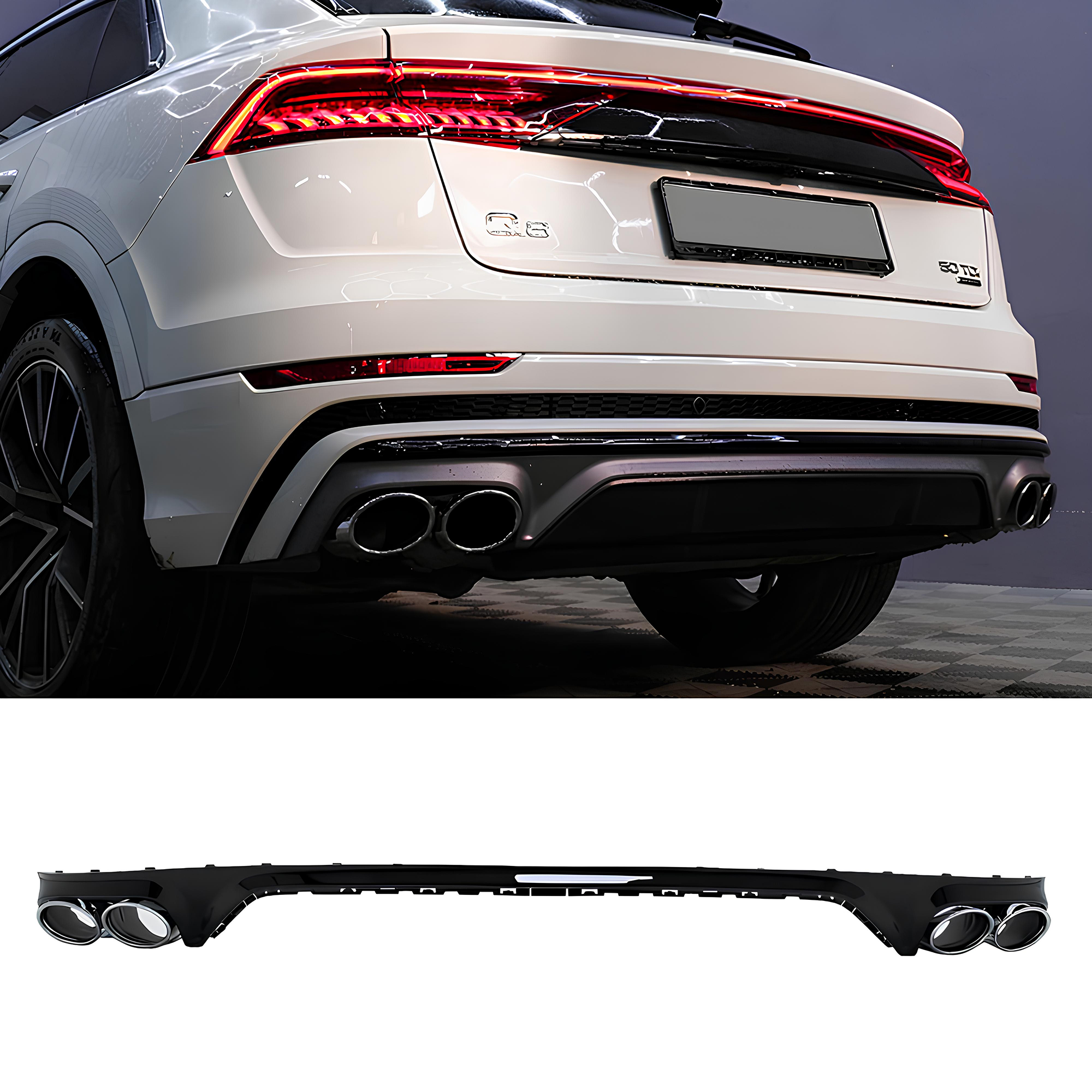 Dyfuzor Tylny z Końcówkami Wydechu do Audi Q8 w Stylu SQ8 S-Line 2019–2023 Czarny Połysk - obrazek 2