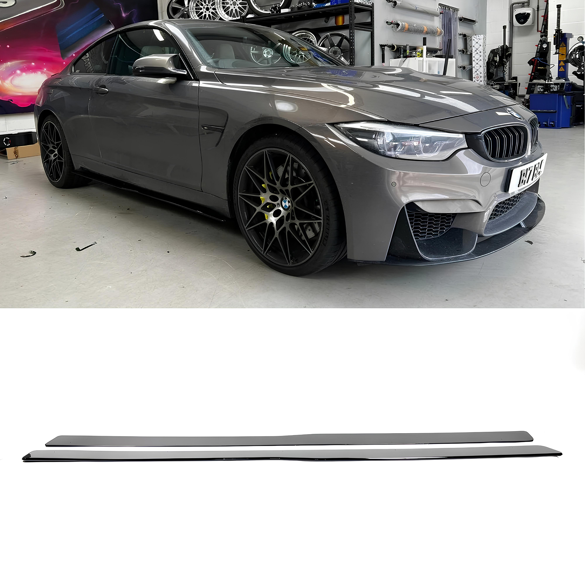Dokładki Listwy Pod Progi BMW F80 M3 / F82 M4 – M Performance Styl, Czarny Połysk - obrazek 1