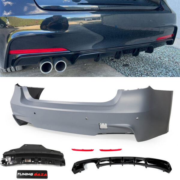 Zderzak tylny BMW F30 / F31 M-Pakiet – z PDC + Dyfuzor Czarny Połysk