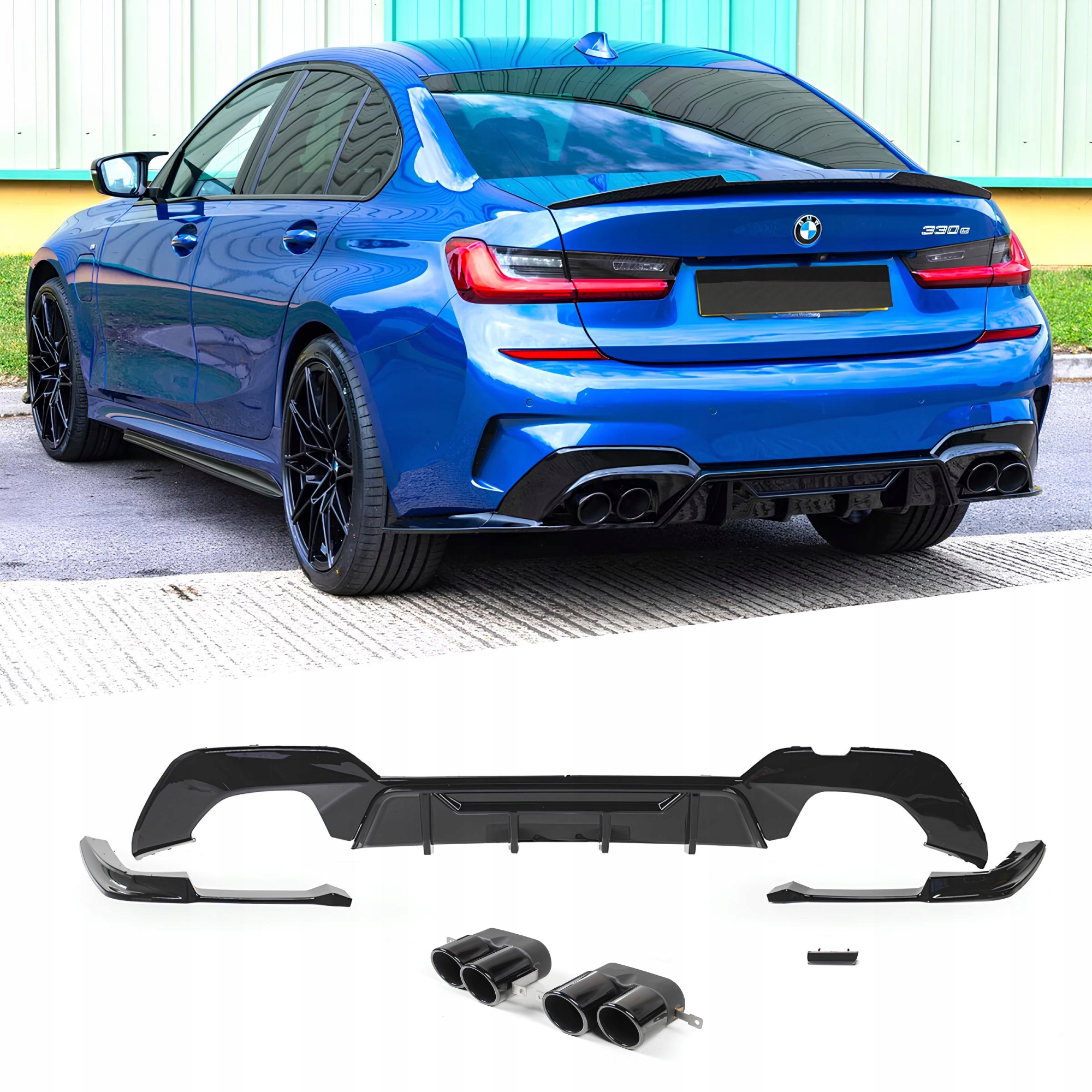 Dyfuzor Tylny BMW G20 / G21 M-Performance z Końcówkami Czarny Połysk (00-00) PRE-LCI (2018-2020) - obrazek 2