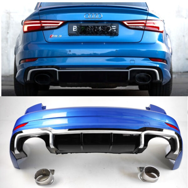 Zderzak Tylny Audi A3/S3 8V Sedan (2017–2020) RS3 Style z Dyfuzorem i Końcówkami Wydechu