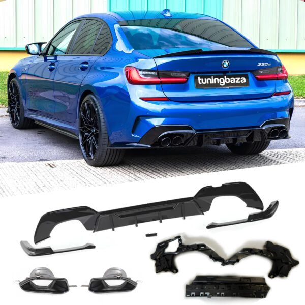 Dyfuzor Tylny BMW G20 / G21 M340i Style z Końcówkami Czarny Połysk PRE-LCI (2018-2020)