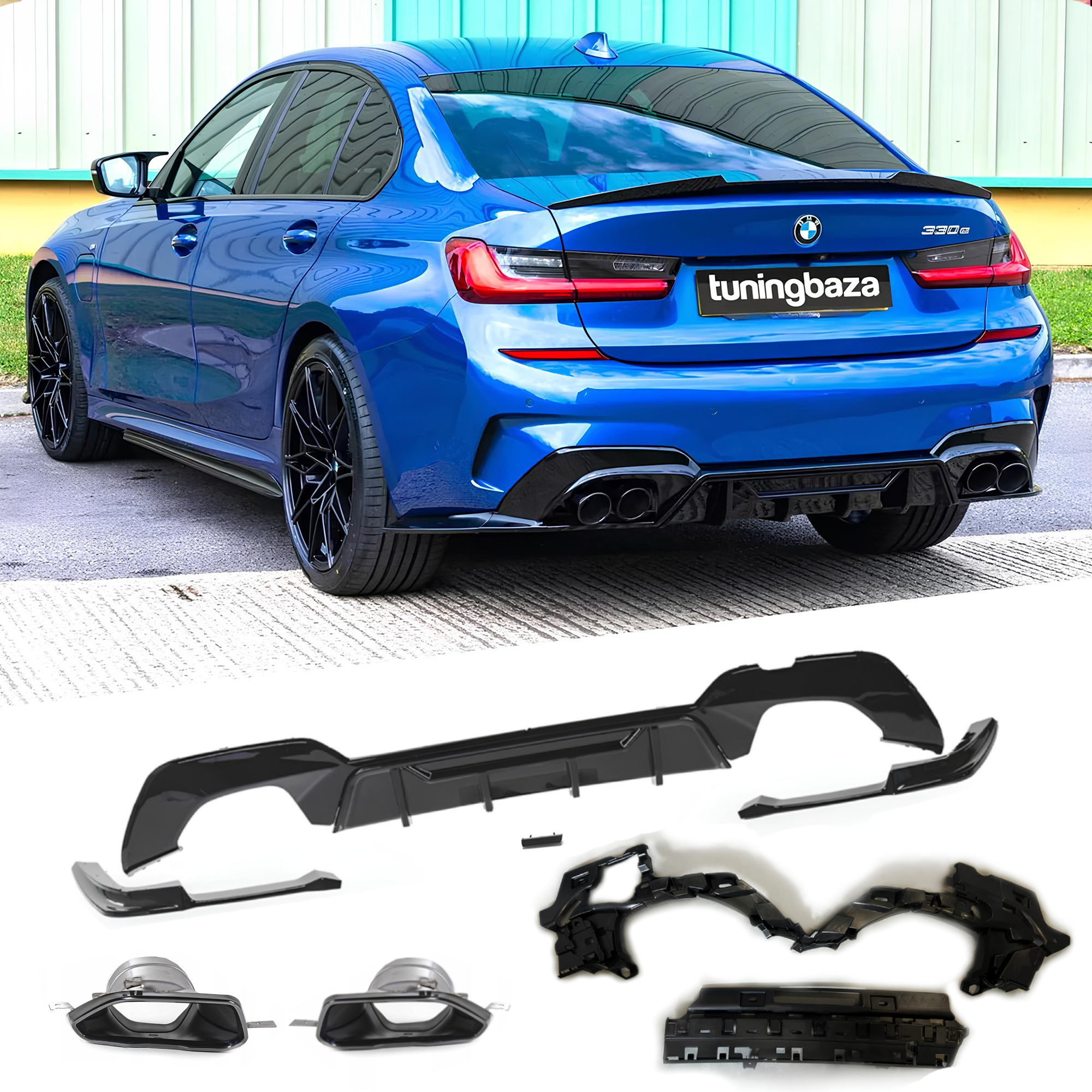 Dyfuzor Tylny BMW G20 / G21 M340i Style z Końcówkami Czarny Połysk PRE-LCI (2018-2020) - obrazek 1