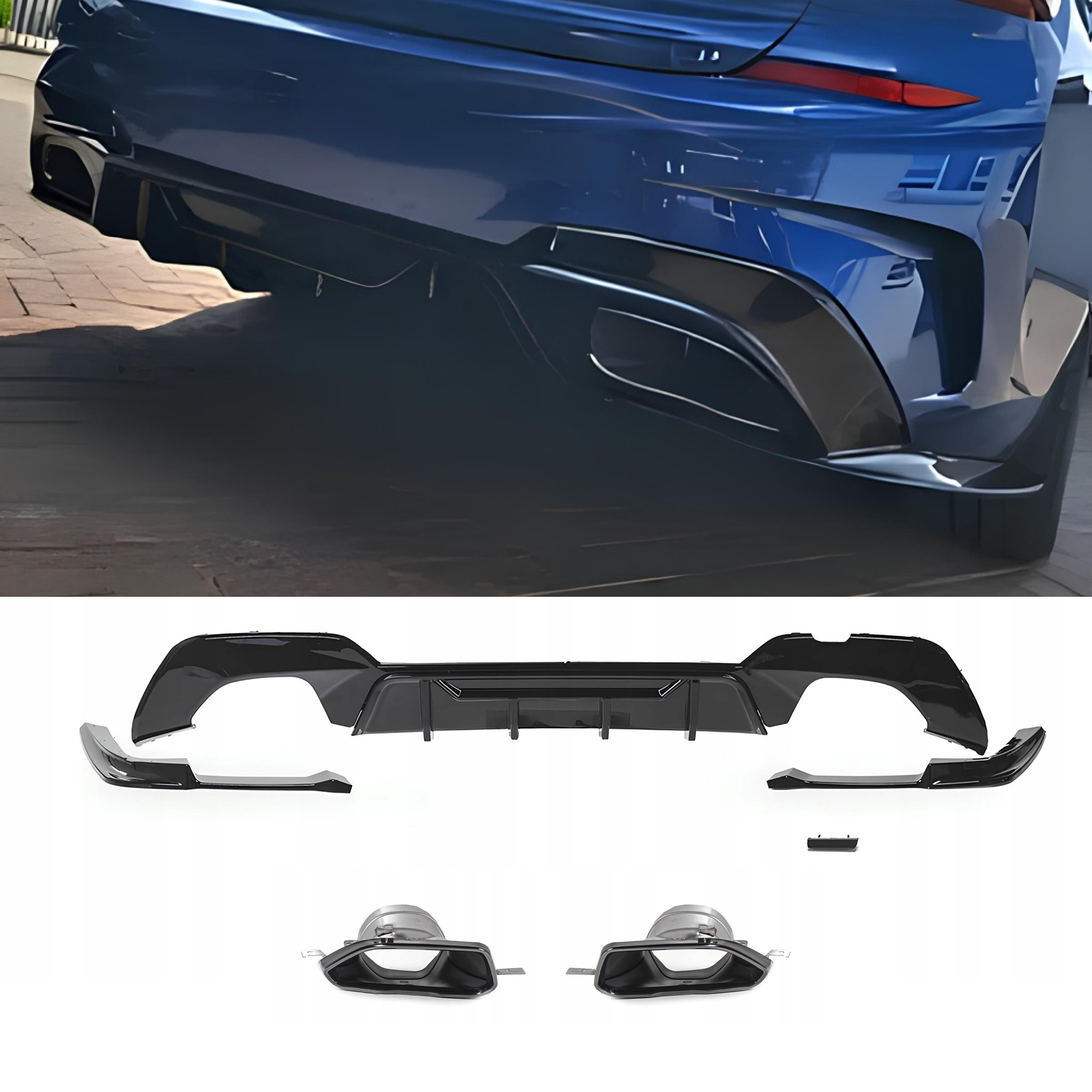 Dyfuzor Tylny BMW G20 / G21 M340i Style z Końcówkami Czarny Połysk PRE-LCI (2018-2020) - obrazek 1