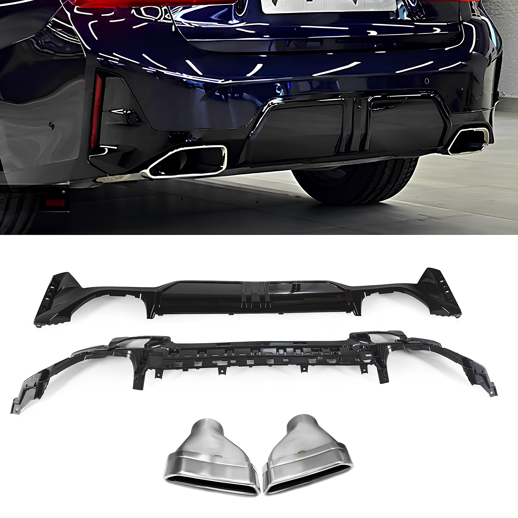 Dyfuzor Tylny BMW G20 LCI 340i Czarny Połysk z Końcówkami Srebrnymi (2020+) - obrazek 1