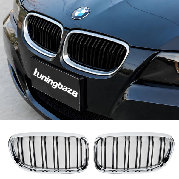 Atrapa Nerki BMW Seria 3 E90 / E91 LCI (2008–2012) Czarny połysk + Chromowana ramka