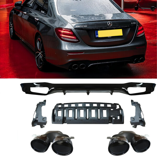 Dyfuzor Tylny Spoiler Tylny Mercedes W213 Przedlift AMG 53 Style Czarny Połysk (2016–2019) - obrazek 2