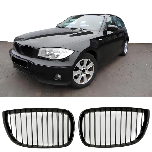 Atrapa Nerki Grill E87 BMW CZARNY POŁYSK 1 ŻEBRO 1 SERIES (2004–2007) PRE-LCI