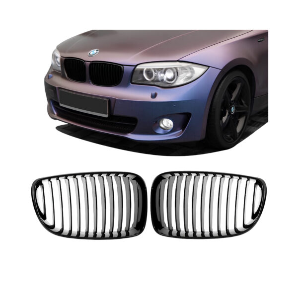 Nerki atrapa grill E87 BMW CZARNY POŁYSK 1 ŻEBRO LCI 1 SERIES 2008–2011