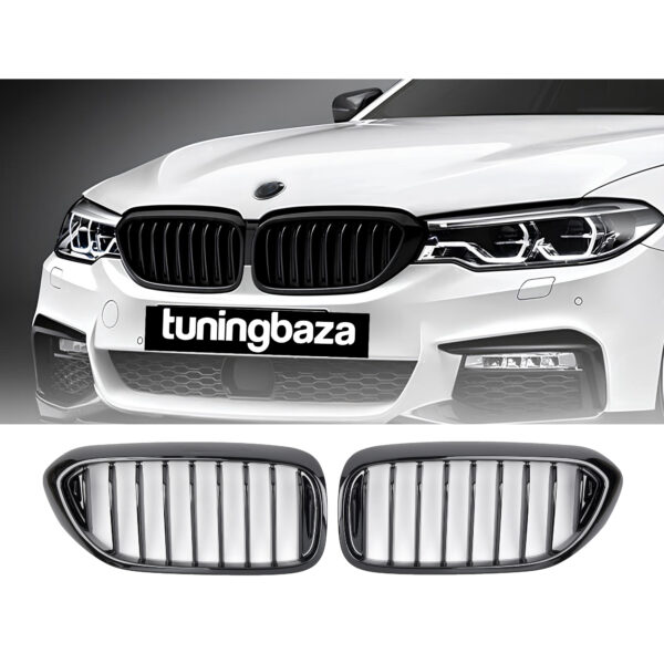 Nerki atrapa grill CZARNY POŁYSK do BMW Serii 5 G30 – 1 ŻEBRO (PRE-LCI 2017–2020)