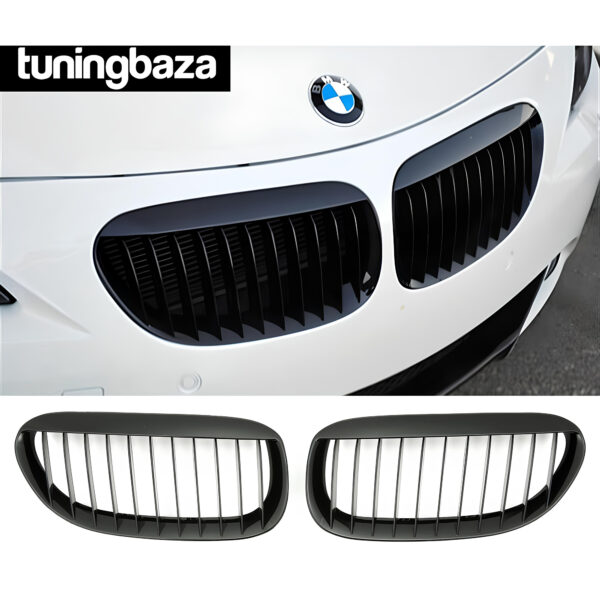 Nerki atrapa grill E63 BMW CZARNY POŁYSK 1 ŻEBRO 6 SERIES 2003–2010
