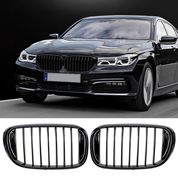 Atrapa Nerki Grill G12 BMW 7 SERIES CZARNY POŁYSK 1 ŻEBRO (2016–2019) PRE-LCI