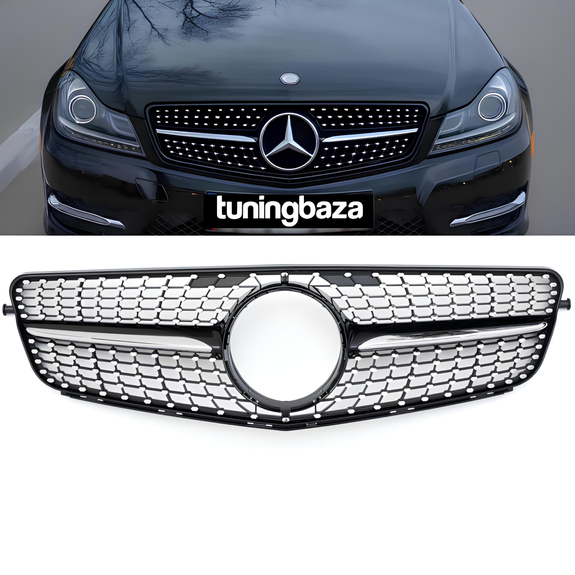 Atrapa Grill Mercedes C-Klasa W204 (2007–2014) | Diamond Look | Chrom + Czarny Połysk - obrazek 1