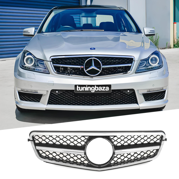Atrapa Grill SPORT Mercedes C-Klasa W204 (2007–2014) | Czarny + Chrom | NIE PASUJE DO C63 AMG