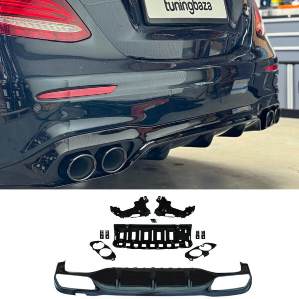 Dyfuzor Tylny Mercedes W213 E43 2017+ E53 AMG Styl Czarny Połysk + Listwą 00--00