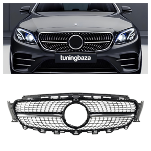 Grill Mercedes-Benz E-Klasy W213 2016–2020 Diamond Style Srebrny + Chrome (Z / BEZ Kamery 360)