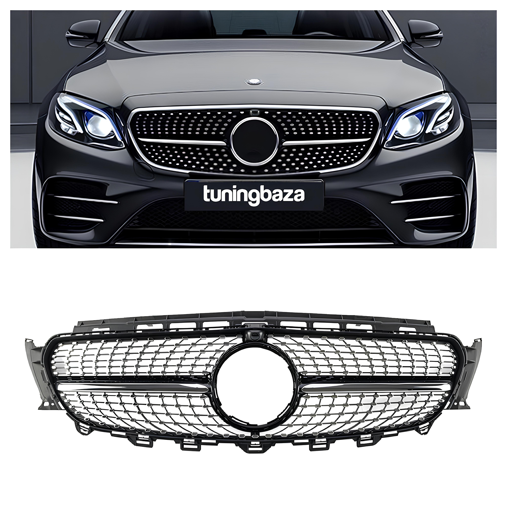 Grill Mercedes-Benz E-Klasy W213 2016–2020 Diamond Style Srebrny + Chrome (Z / BEZ Kamery 360) - obrazek 1