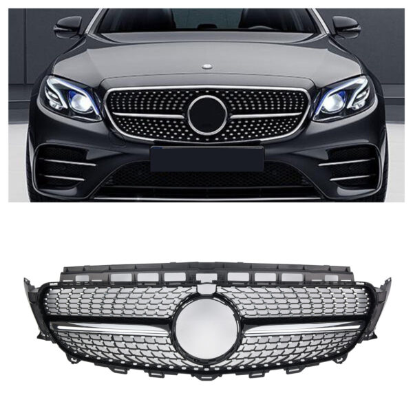 Grill Atrapa Mercedes E-Klasa W213 Diamond Style Czarny + Chrom Z Kamerą - obrazek 1
