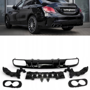 Dyfuzor Tylny + Końcówki Wydechu (Czarny) w Stylu C43 AMG do Mercedes W205 S205 (00--00)