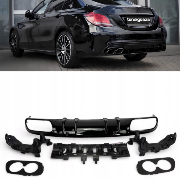 Dyfuzor Tylny + Końcówki Wydechu (Czarny) w Stylu C43 AMG do Mercedes W205 S205 (00--00)