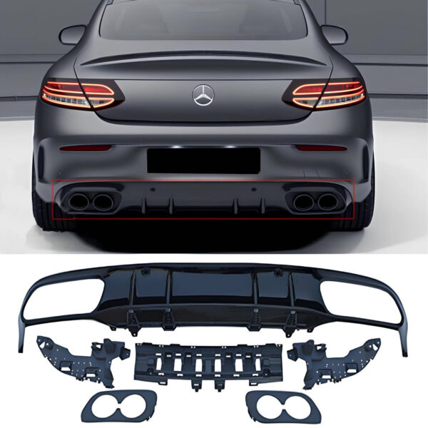 Dyfuzor Tylny Mercedes W205 / C205 AMG C43 Style Czarny Połysk (2015+)