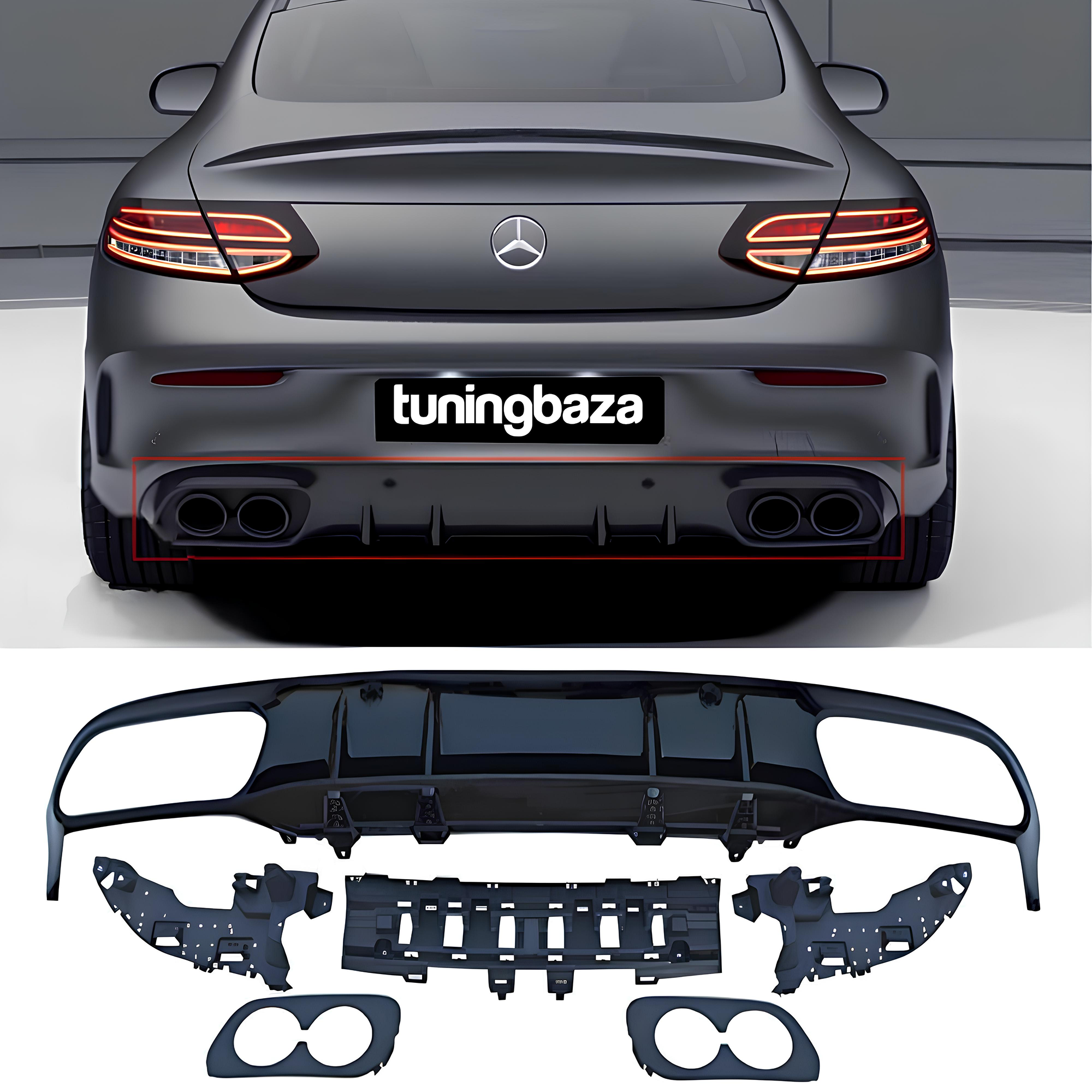 Dyfuzor Tylny Mercedes C205 AMG C43 Style Czarny Połysk (2015-2020) 00--00 - obrazek 1