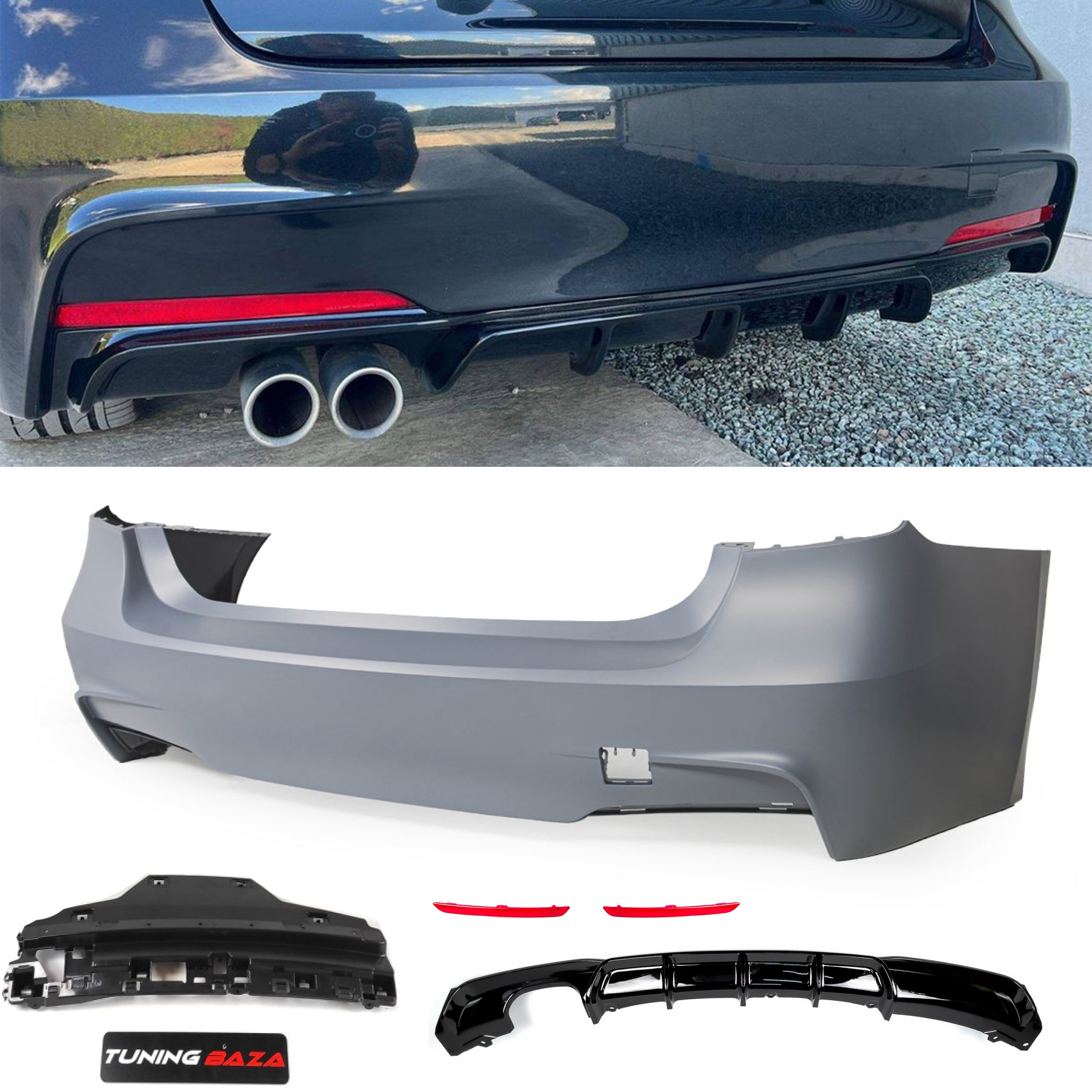 Zderzak tylny BMW F30 M-Tech – Bez PDC + Dyfuzor Czarny Połysk - obrazek 1