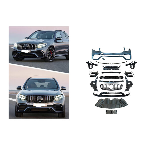 Bodykit do Mercedes GLC X253 AMG Styl 16-19 Zderzaki + Dyfuzor z KońcówkamiKompletny zestaw bodykit przeznaczony do Mercedes-Benz GLC X253 w wersji standardowej (nie AMG) z lat 2016–2019, umożliwiający konwersję wizualną na wygląd GLC63 AMG. Wszystkie elementy wykonane są z wysokiej jakości tworzywa PP/ABS i przygotowane do montażu w oryginalne punkty mocowania. - obrazek 2