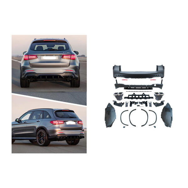 Bodykit do Mercedes GLC X253 AMG Styl 16-19 Zderzaki + Dyfuzor z KońcówkamiKompletny zestaw bodykit przeznaczony do Mercedes-Benz GLC X253 w wersji standardowej (nie AMG) z lat 2016–2019, umożliwiający konwersję wizualną na wygląd GLC63 AMG. Wszystkie elementy wykonane są z wysokiej jakości tworzywa PP/ABS i przygotowane do montażu w oryginalne punkty mocowania. - obrazek 4