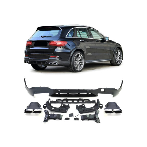 Bodykit do Mercedes GLC X253 AMG Styl 16-19 Zderzaki + Dyfuzor z KońcówkamiKompletny zestaw bodykit przeznaczony do Mercedes-Benz GLC X253 w wersji standardowej (nie AMG) z lat 2016–2019, umożliwiający konwersję wizualną na wygląd GLC63 AMG. Wszystkie elementy wykonane są z wysokiej jakości tworzywa PP/ABS i przygotowane do montażu w oryginalne punkty mocowania. - obrazek 6
