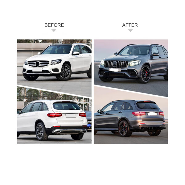 Bodykit do Mercedes GLC X253 AMG Styl 16-19 Zderzaki + Dyfuzor z KońcówkamiKompletny zestaw bodykit przeznaczony do Mercedes-Benz GLC X253 w wersji standardowej (nie AMG) z lat 2016–2019, umożliwiający konwersję wizualną na wygląd GLC63 AMG. Wszystkie elementy wykonane są z wysokiej jakości tworzywa PP/ABS i przygotowane do montażu w oryginalne punkty mocowania. - obrazek 5