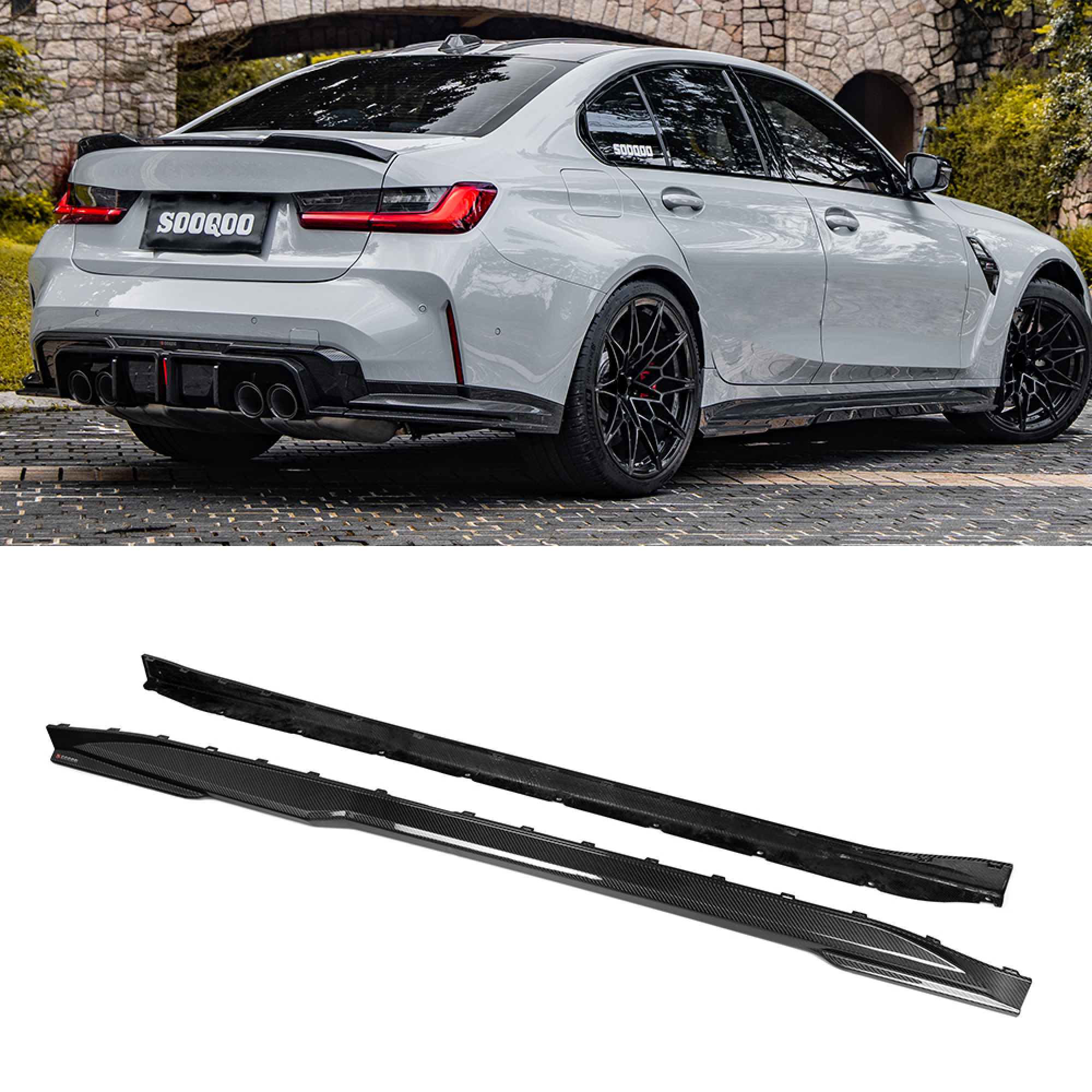 Karbonowe dokładki listwy pod progi do BMW M3 G80/G81 w stylu SOOQOO - obrazek 1