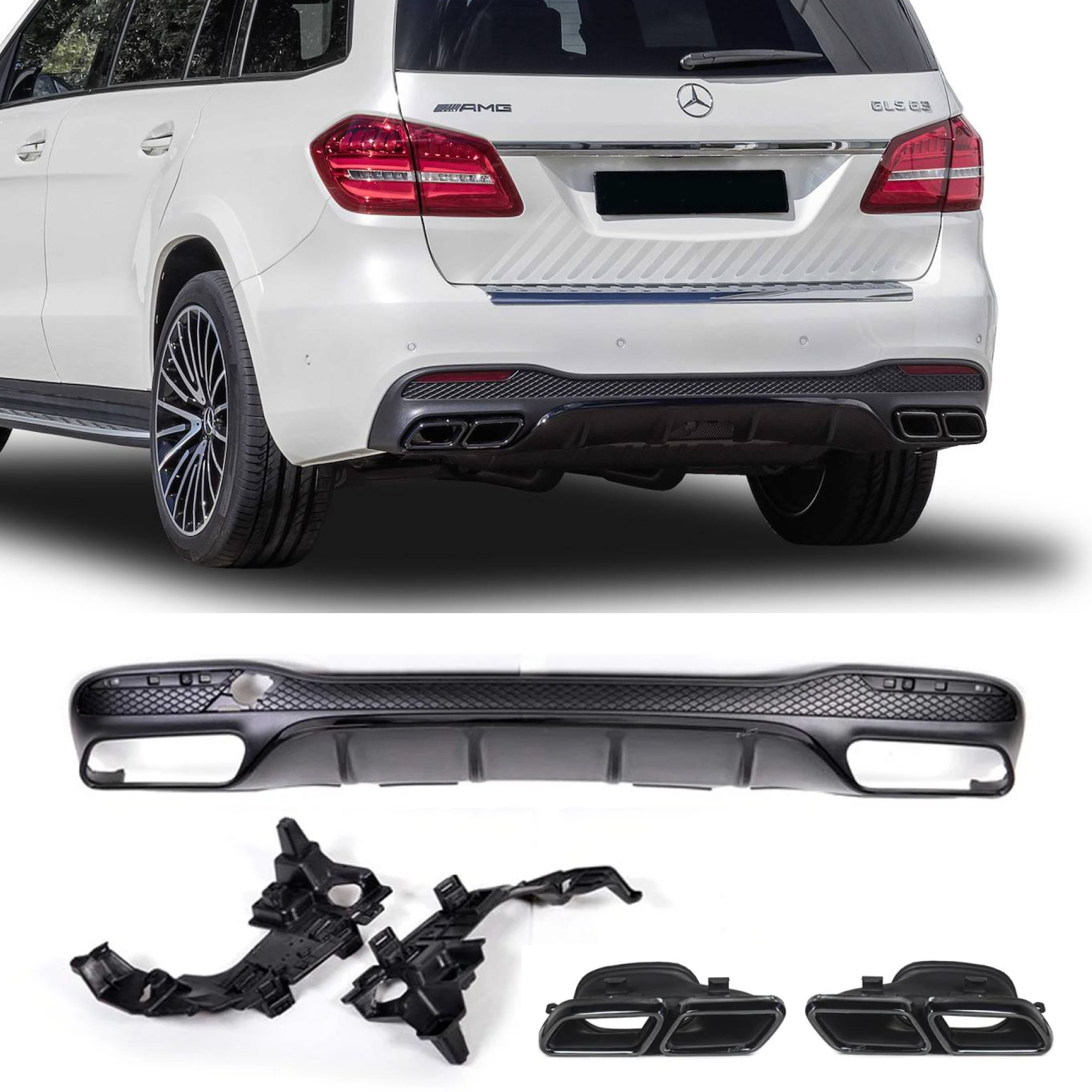 Dyfuzor Tylny Mercedes GLS X166 AMG63 Style z Końcówkami Wydechu (2016–2019) - obrazek 1