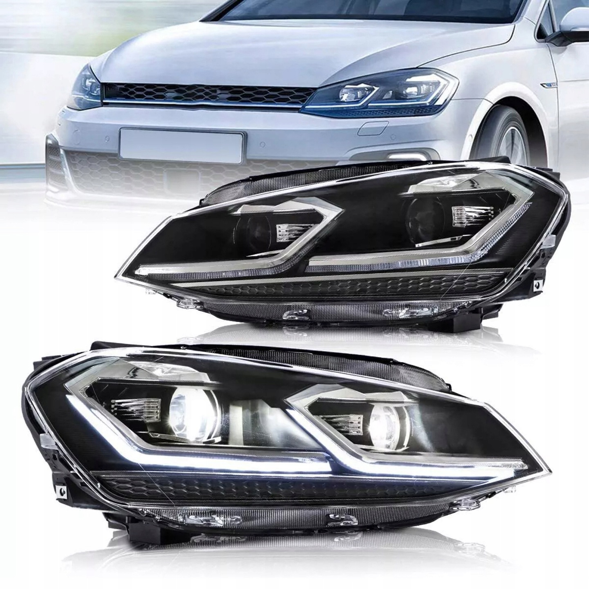 Lampy Przednie Przód Volkswagen Golf 7 VII w stylu 7.5 Silver - obrazek 1