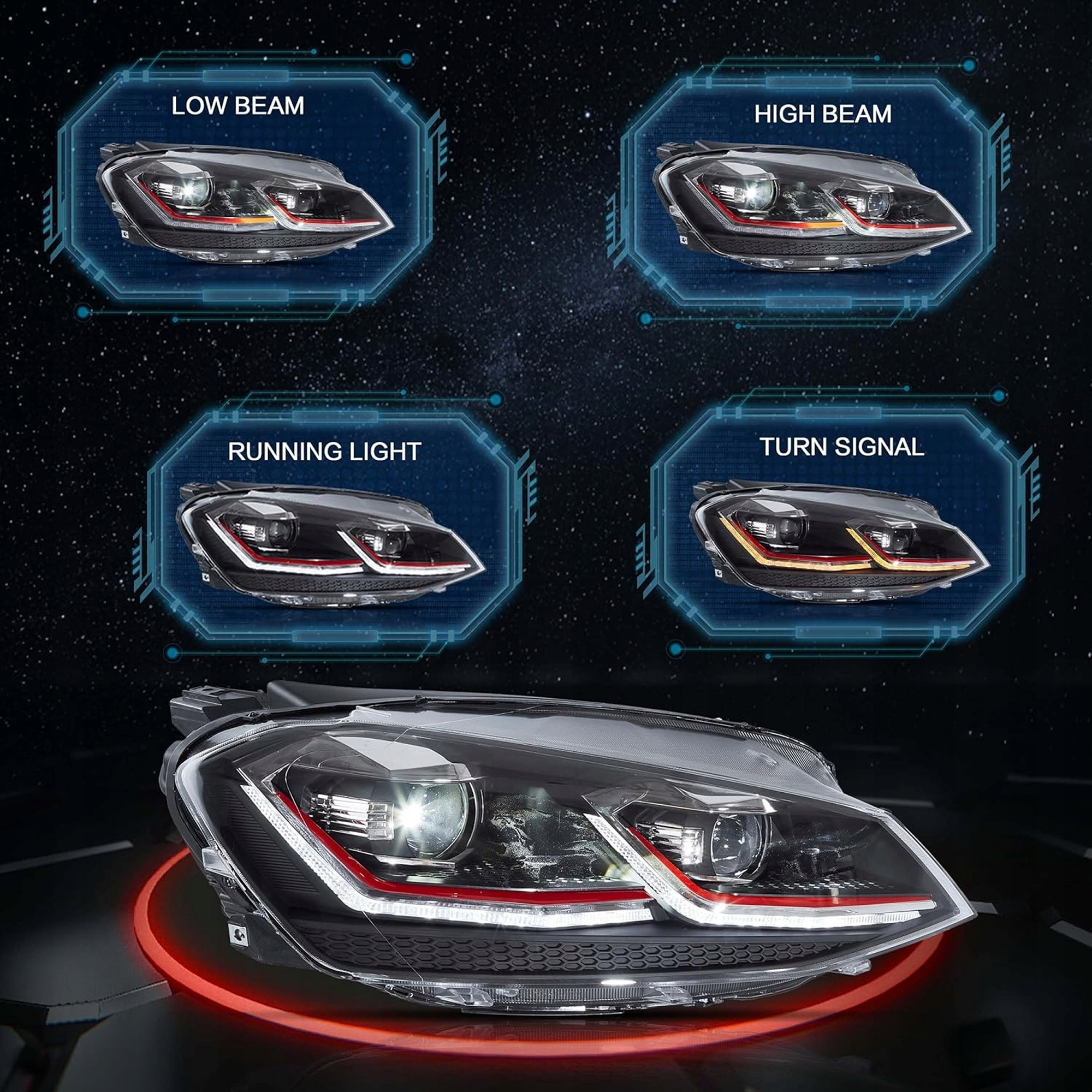 VLAND Pełne LED Reflektory do VW MK7/Golf 7 (2012–2017) - obrazek 4