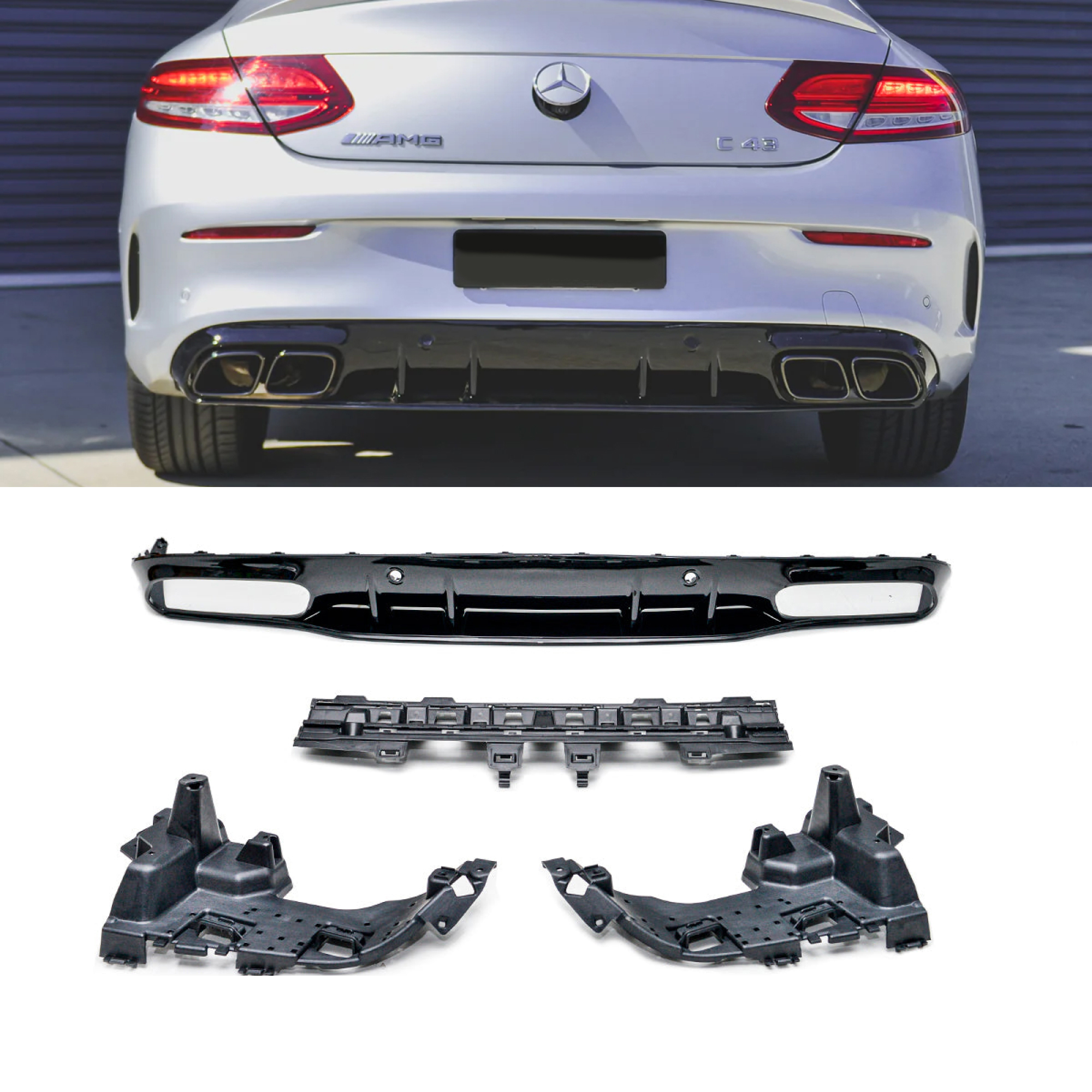 Dyfuzor Tylny Mercedes C205 Coupe & A205 Cabrio AMG / C43 Czarny Połysk - obrazek 1