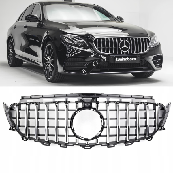 Grill Atrapa Mercedes E-Klasy W213 GT Style Czarny + Chrom 16-23 Z Kamerą - obrazek 1