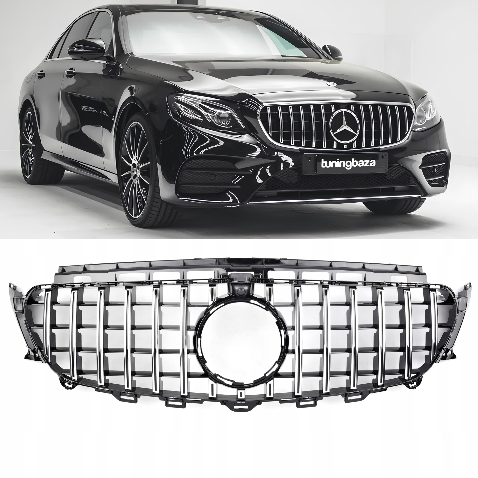 Grill Atrapa Mercedes E-Klasy W213 GT Style Czarny + Chrom 16-23 Z Kamerą - obrazek 1