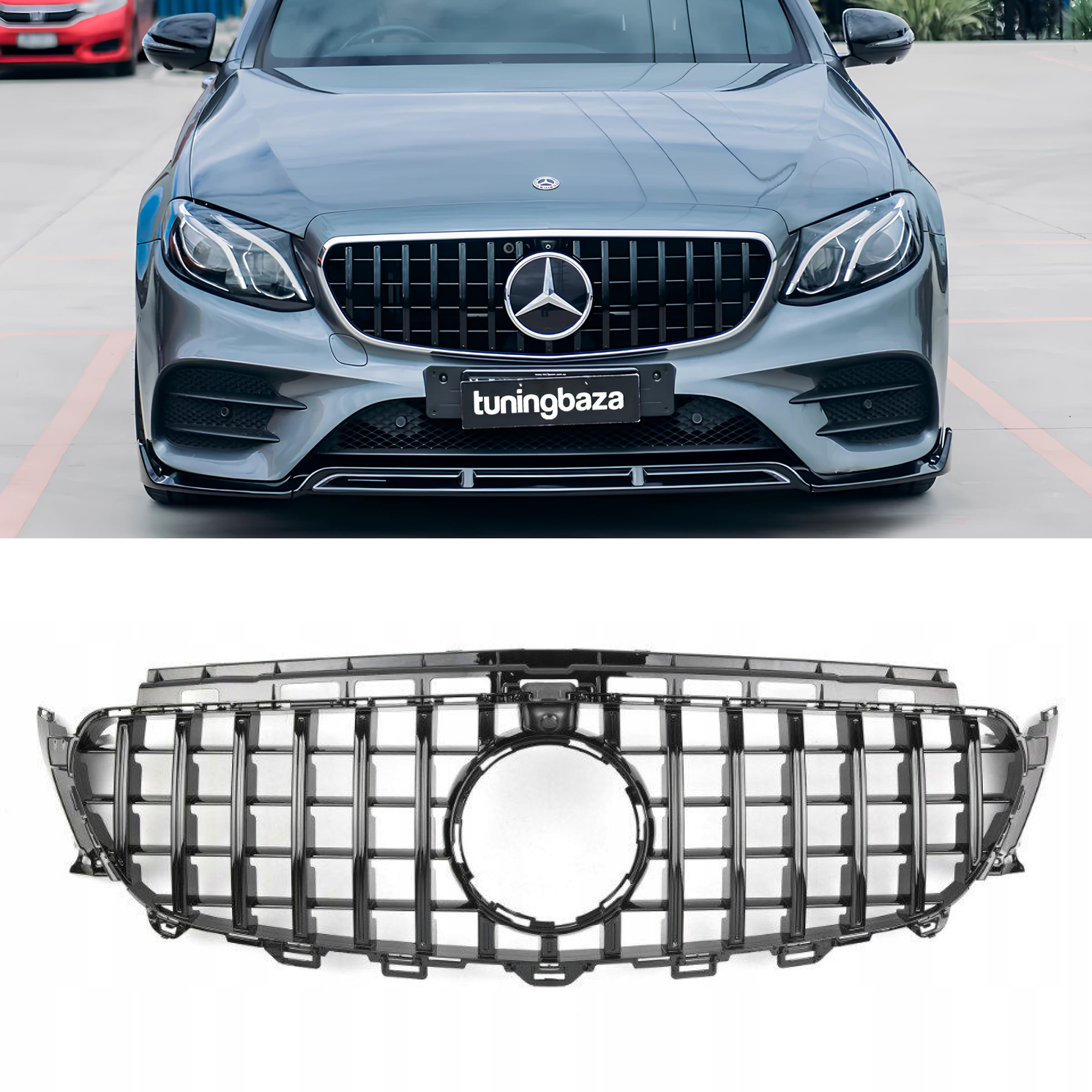 Grill Atrapa Mercedes E-Klasy W213 GT Style Czarny Połysk 16-23 Z Kamerą - obrazek 1