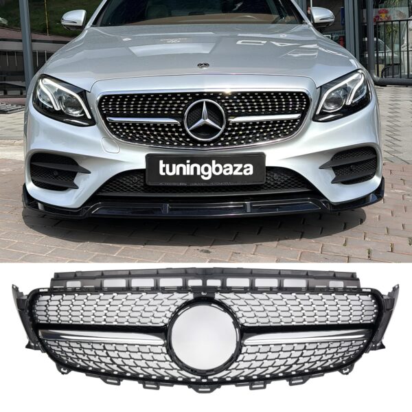 Grill Atrapa Mercedes E-Klasa W213 Diamond Style Czarny + Chrom Bez Kamery - obrazek 1