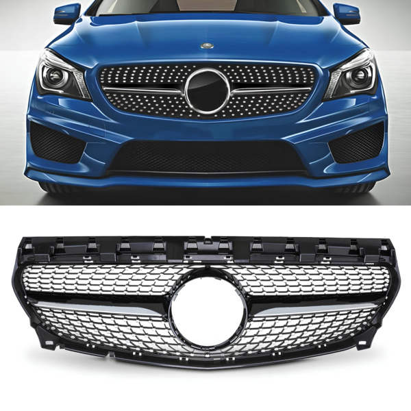 Atrapa grill DIAMOND BLACK Mercedes CLA C117 2013–2019 – CZARNY + CHROM - obrazek 1
