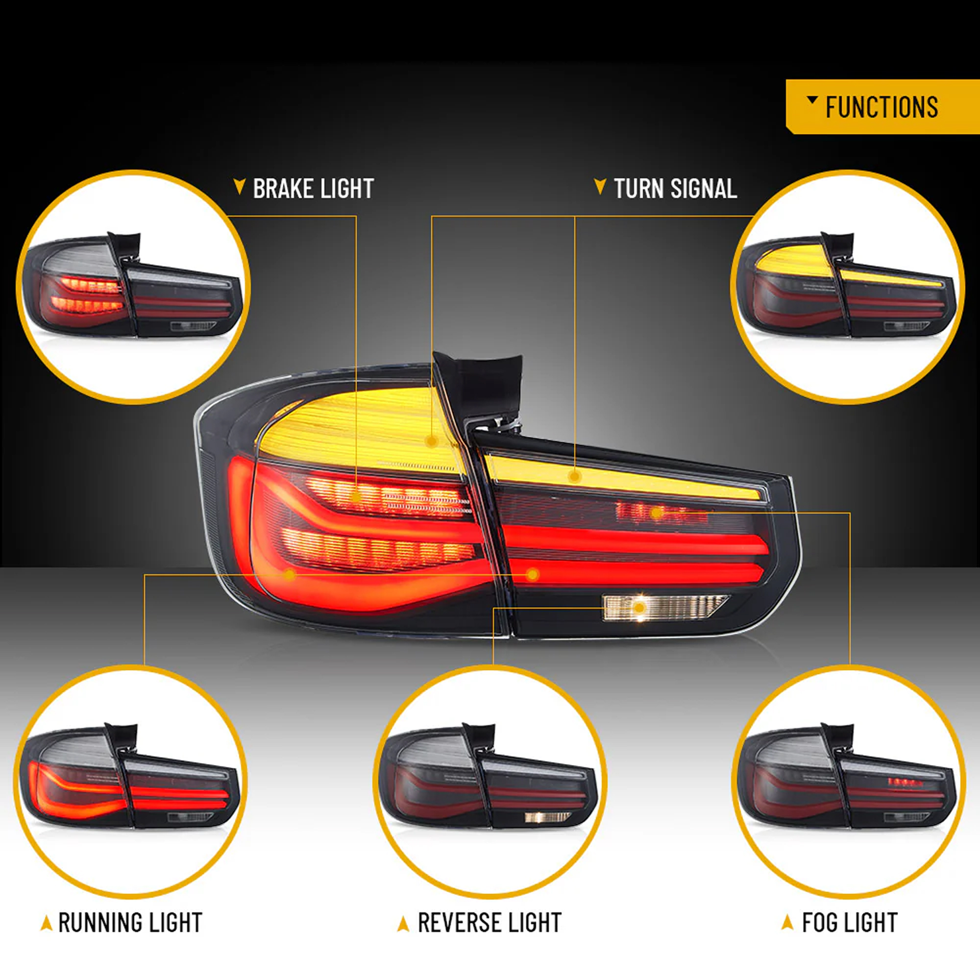 Lampy Tylne Full LED VLAND BMW Seria 3 F31 Touring 2012-2019 Sekwencyjne E-MARK - obrazek 3